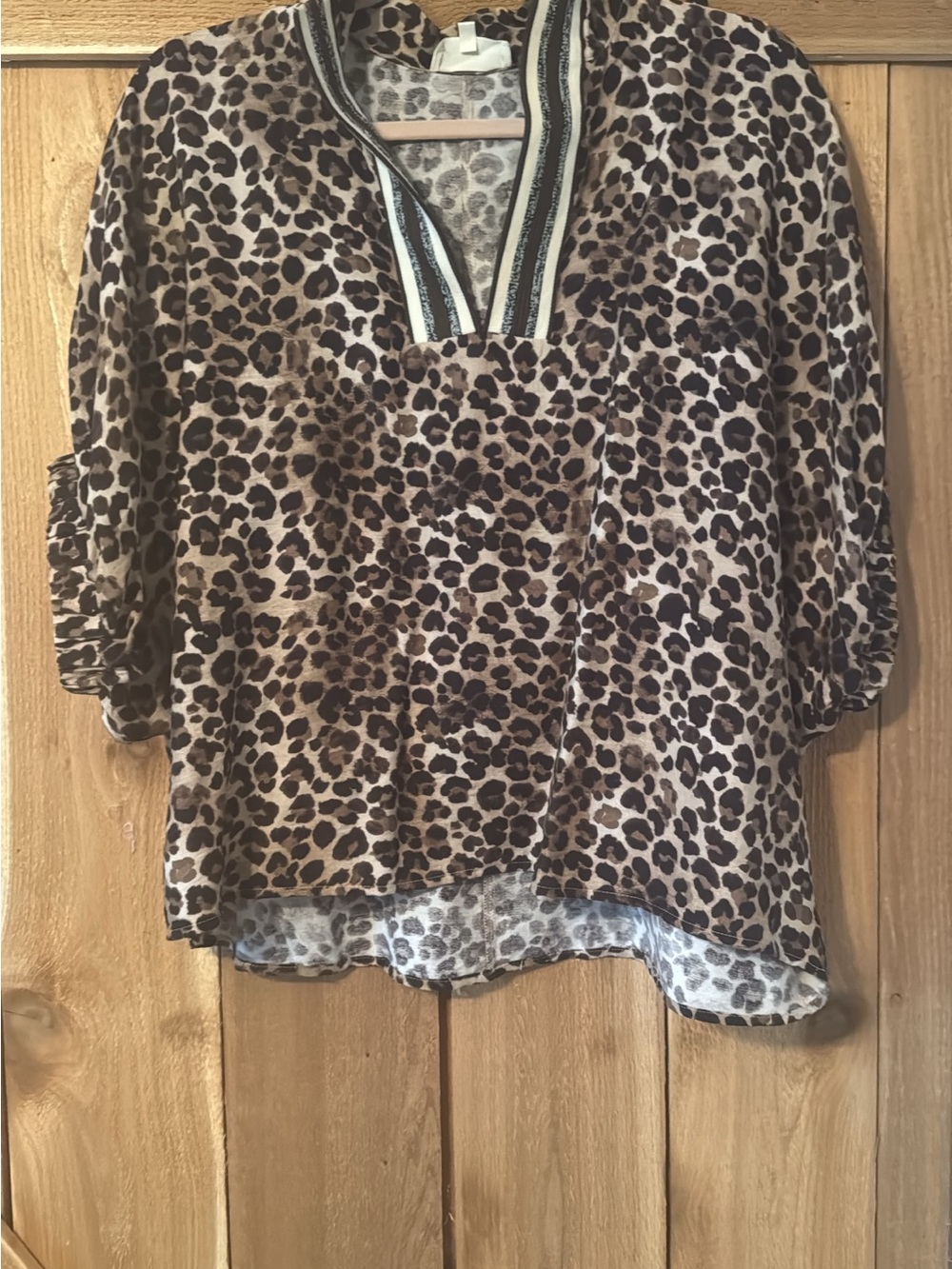 entro Leopard Print V-Neck Blouse in Brown and Black